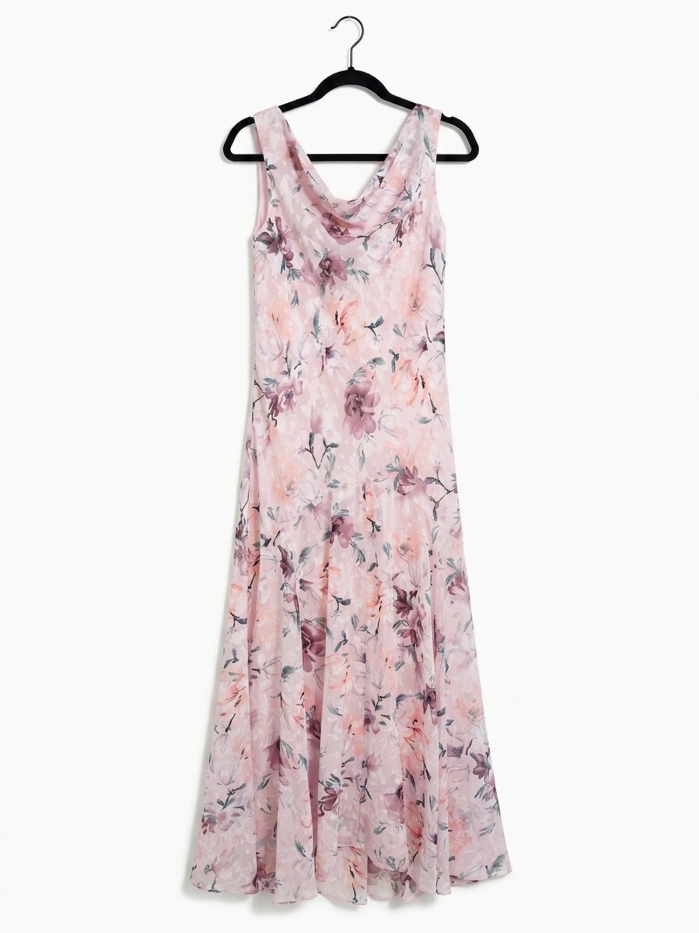 Alex Evenings Dusty Pink Floral Cowl-Neck Maxi Dress Wedding Guest Baby Shower